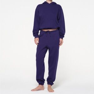 SKIMS Cotton Fleece Classic Jogger & Sweatshirt Concord Purple Set Size XS